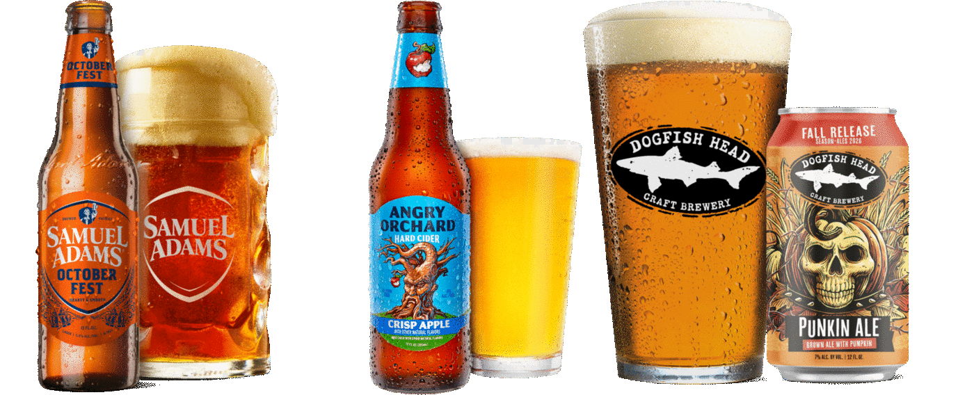 Samuel Adams OctoberFest, Angry Orchard Crisp Apple and Dogfish Head Punkin Ale
